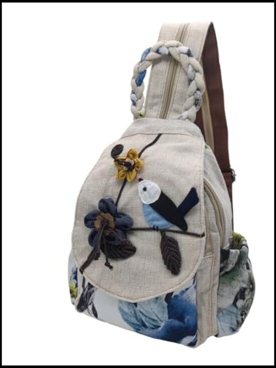 Women\'s Boho Cotton Hemp Backpack Vintage Embroidered Casual Daypack Handwoven main image 5